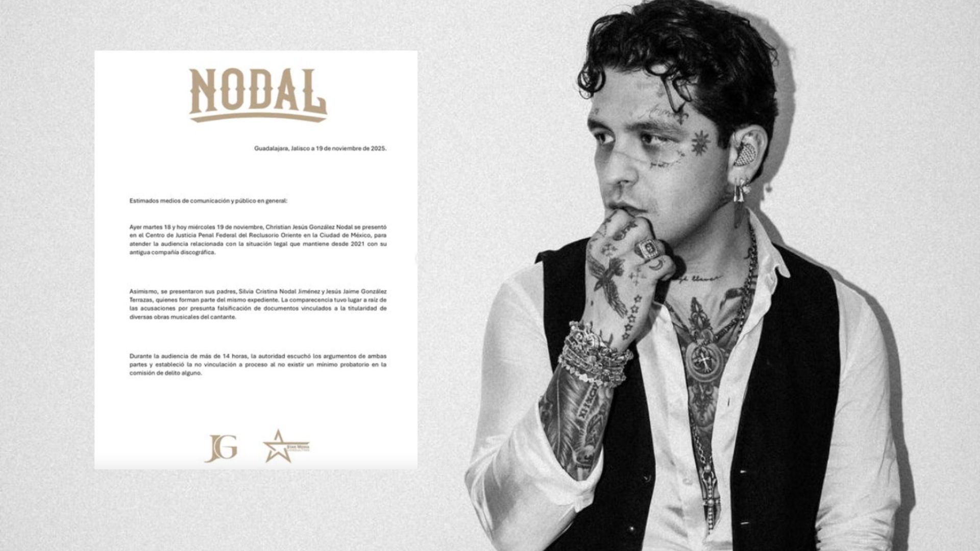 Nodal libra vinculación a proceso tras demanda de Universal Music por falsificación de firmas